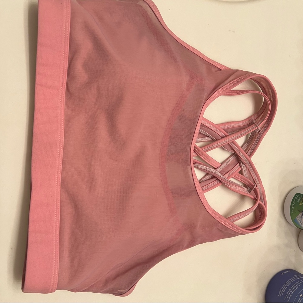 Pink Criss-Cross Sports Bra with Elastic Band